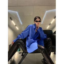 寬松慵懶風長袖別致克萊因藍襯衫女2025新款高級感曡穿上衣薄外套