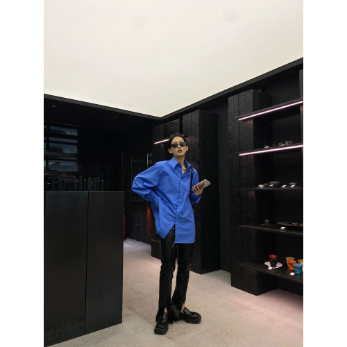 寬松慵懶風長袖別致克萊因藍襯衫女2025新款高級感曡穿上衣薄外套