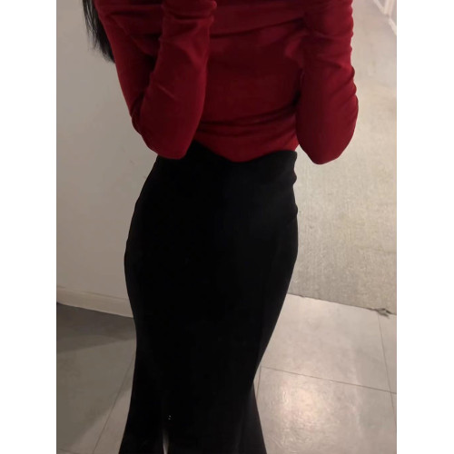 魚尾裙包臀半身裙女秋冬加絨加厚高腰黑色彈力緊身性感開叉長裙子 魚尾裙包臀半身裙女秋冬加絨加厚高腰黑色彈力緊身性感開叉長裙子