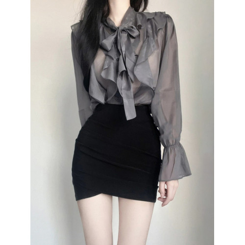 黑色短裙女新款秋季職業顯瘦半身裙子高腰緊身包臀裙性感褶皺包裙