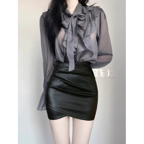 黑色短裙女新款秋季職業顯瘦半身裙子高腰緊身包臀裙性感褶皺包裙