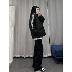 冬季棉襖外套女2025新款美式條紋羽絨棉服立領加厚棉衣學生麵包服