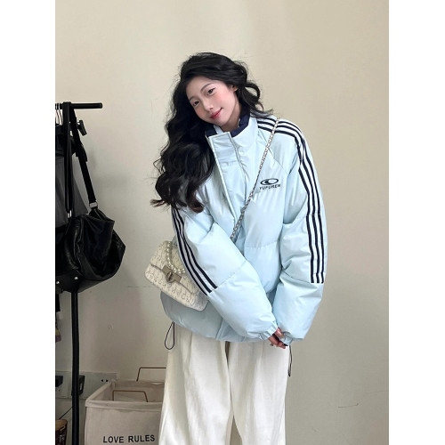 冬季棉襖外套女2025新款美式條紋羽絨棉服立領加厚棉衣學生麵包服 冬季棉襖外套女2025新款美式條紋羽絨棉服立領加厚棉衣學生麵包服