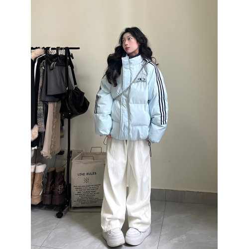 冬季棉襖外套女2025新款美式條紋羽絨棉服立領加厚棉衣學生麵包服 冬季棉襖外套女2025新款美式條紋羽絨棉服立領加厚棉衣學生麵包服