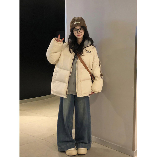 冬季棉襖外套女2025新款美式條紋羽絨棉服立領加厚棉衣學生麵包服 冬季棉襖外套女2025新款美式條紋羽絨棉服立領加厚棉衣學生麵包服