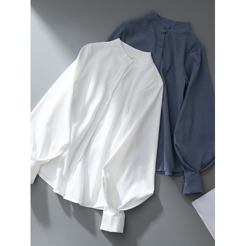 秋新款燈籠袖白色襯衫女長袖磨毛上衣韓版寬松港味立領泡泡袖襯衣 秋新款燈籠袖白色襯衫女長袖磨毛上衣韓版寬松港味立領泡泡袖襯衣