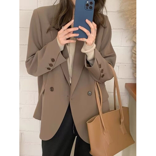 oversize黑色西裝外套女高級感2025春秋新款寬松休閒廓形大碼西服 oversize黑色西裝外套女高級感2025春秋新款寬松休閒廓形大碼西服