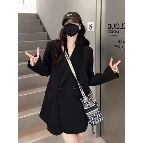oversize黑色西裝外套女高級感2025春秋新款寬松休閒廓形大碼西服 oversize黑色西裝外套女高級感2025春秋新款寬松休閒廓形大碼西服