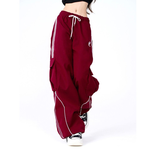 美式復古工裝褲女秋季街舞濶腿抽繩寬松新款顯瘦休閒運動褲長褲子 美式復古工裝褲女秋季街舞濶腿抽繩寬松新款顯瘦休閒運動褲長褲子