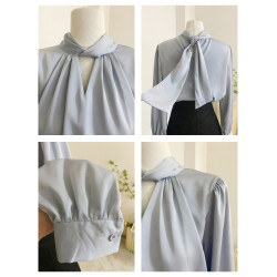 法式高級感緞面襯衫女設計感小衆氣質春秋打底長袖上衣醋酸襯衣藍