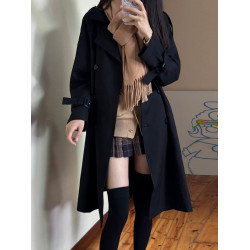 花千豬原創 裕本川風衣 日系jk製服大衣長短款黑色卡其色上衣外套