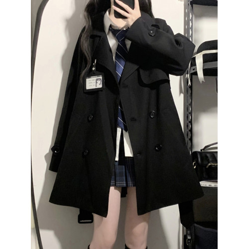 花千豬原創 裕本川風衣 日系jk製服大衣長短款黑色卡其色上衣外套