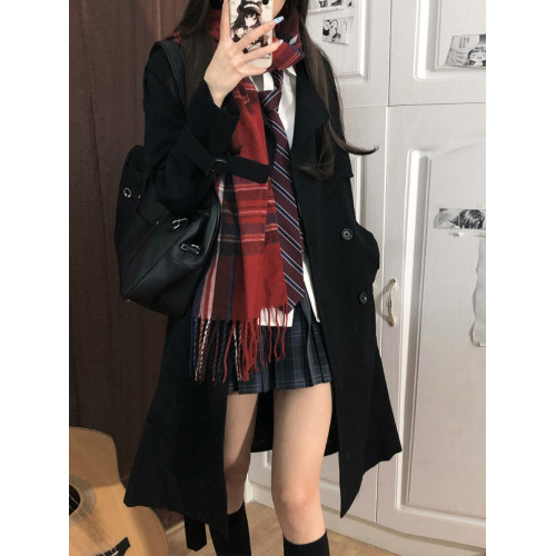 花千豬原創 裕本川風衣 日系jk製服大衣長短款黑色卡其色上衣外套