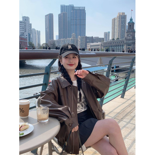 棕色皮衣外套女2025新款小個子超火復古加絨加厚美拉德機車皮夾克 棕色皮衣外套女2025新款小個子超火復古加絨加厚美拉德機車皮夾克