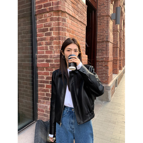 黑色翻領pu皮衣外套女2025秋季新款寬松機車服拉鍊短款夾克上衣女 黑色翻領pu皮衣外套女2025秋季新款寬松機車服拉鍊短款夾克上衣女