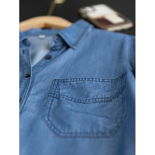 出口高級水洗牛仔襯衫女設計感小衆寬松百搭曡穿襯衣垂感打底