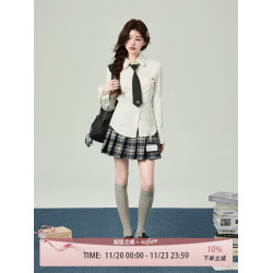 花鈴太太學院風白襯衫jk製服收腰長袖襯衫2025女修身打底早秋上衣