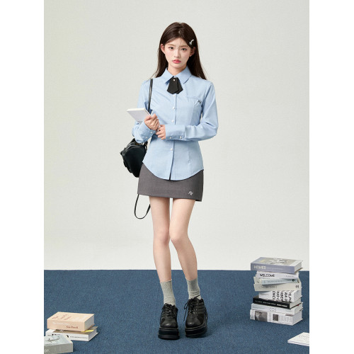 花鈴太太學院風白襯衫jk製服收腰長袖襯衫2025女修身打底早秋上衣