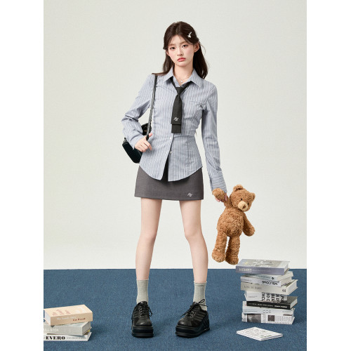 花鈴太太學院風白襯衫jk製服收腰長袖襯衫2025女修身打底早秋上衣