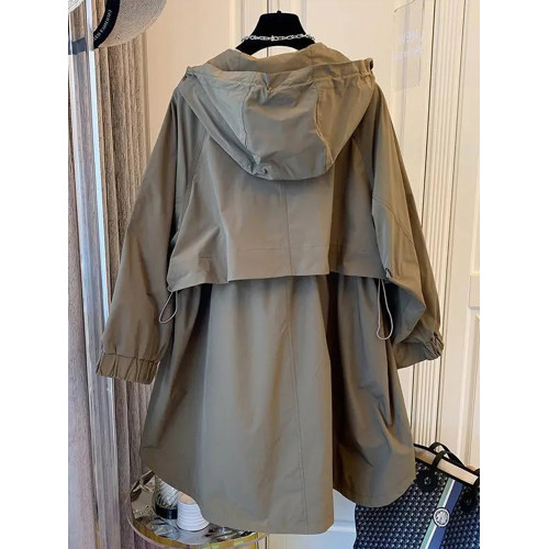 設計師小衆日系寬松休閒茁繭雙口袋拼接連帽中長款風衣外套女春秋 設計師小衆日系寬松休閒茁繭雙口袋拼接連帽中長款風衣外套女春秋