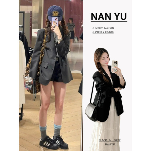 灰色西裝外套女2025春秋季新款oversize韓版休閒小個子寬松小西服 灰色西裝外套女2025春秋季新款oversize韓版休閒小個子寬松小西服