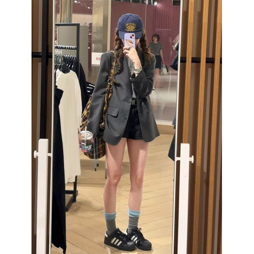 灰色西裝外套女2025春秋季新款oversize韓版休閒小個子寬松小西服 灰色西裝外套女2025春秋季新款oversize韓版休閒小個子寬松小西服