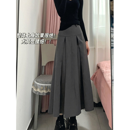 黑色西裝中長款半身裙女秋冬大碼胖mm高腰顯瘦美式a字百褶裙ins潮