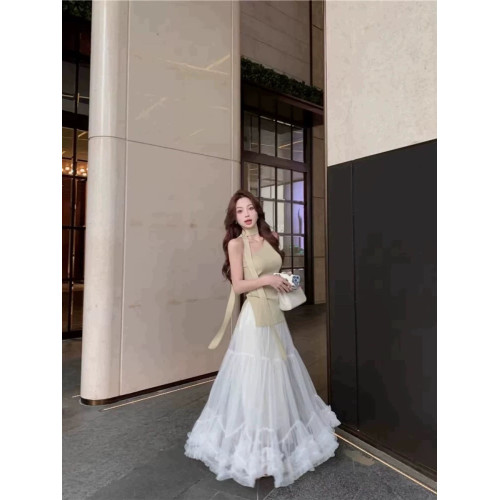 超大擺設計感時尚網紗半身裙甜美木耳花邊a字大擺蓬蓬裙8023