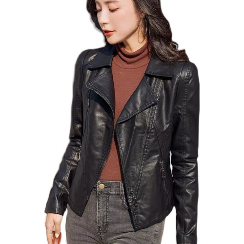 黑色小皮衣女外套春秋新款韓版修身顯瘦短款翻領百搭PU皮機車夾克 黑色小皮衣女外套春秋新款韓版修身顯瘦短款翻領百搭PU皮機車夾克