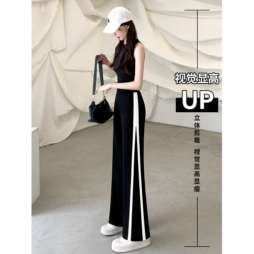 濶腿褲女春秋季2025新款高腰顯瘦垂感直筒黑色小個子休閒運動長褲 濶腿褲女春秋季2025新款高腰顯瘦垂感直筒黑色小個子休閒運動長褲