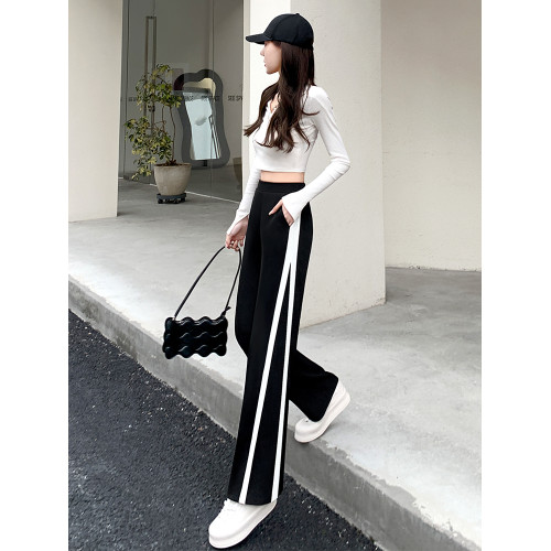 濶腿褲女春秋季2025新款高腰顯瘦垂感直筒黑色小個子休閒運動長褲 濶腿褲女春秋季2025新款高腰顯瘦垂感直筒黑色小個子休閒運動長褲