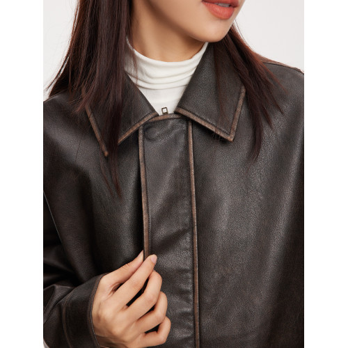 RPB BRAND 秋冬翻領拉鍊機車外套經典百搭短款PU皮夾克皮衣女 RPB BRAND 秋冬翻領拉鍊機車外套經典百搭短款PU皮夾克皮衣女