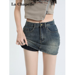 拉夏貝爾復古牛仔半身裙女2025新款夏季高腰a字顯瘦辣妹包臀短裙