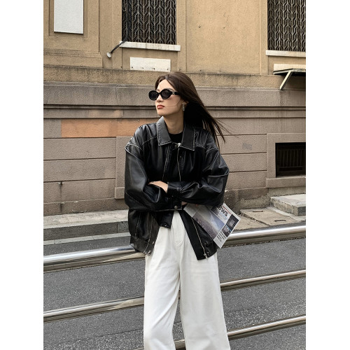 皮衣外套女高級感2025秋冬新款黑色美式復古酷颯風短款夾克小個子 皮衣外套女高級感2025秋冬新款黑色美式復古酷颯風短款夾克小個子