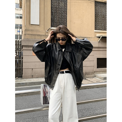 皮衣外套女高級感2025秋冬新款黑色美式復古酷颯風短款夾克小個子 皮衣外套女高級感2025秋冬新款黑色美式復古酷颯風短款夾克小個子