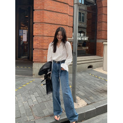 pusumede 法式v領白色襯衫女氣質高級感別致小衫喇叭袖系帶上衣