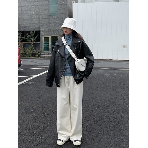 皮衣外套女2025年新款春秋短款韓版寬松復古休閒港風機車pu皮夾克 皮衣外套女2025年新款春秋短款韓版寬松復古休閒港風機車pu皮夾克