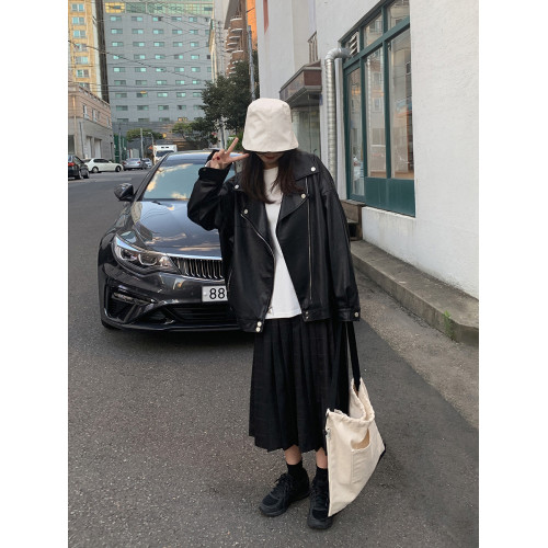 皮衣外套女2025年新款春秋短款韓版寬松復古休閒港風機車pu皮夾克 皮衣外套女2025年新款春秋短款韓版寬松復古休閒港風機車pu皮夾克