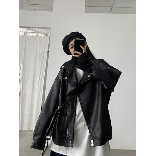 皮衣外套女2025年新款春秋短款韓版寬松復古休閒港風機車pu皮夾克 皮衣外套女2025年新款春秋短款韓版寬松復古休閒港風機車pu皮夾克