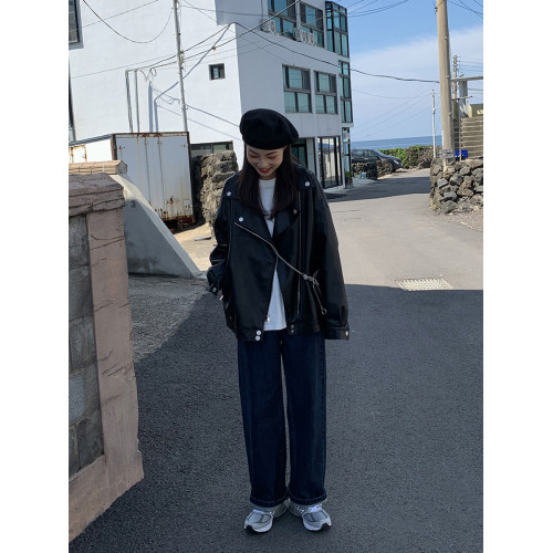 皮衣外套女2025年新款春秋短款韓版寬松復古休閒港風機車pu皮夾克 皮衣外套女2025年新款春秋短款韓版寬松復古休閒港風機車pu皮夾克