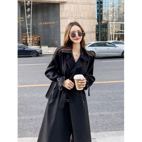 黑色風衣外套女2025新款春秋小個子英倫風中長款韓系顯瘦氣質大衣 黑色風衣外套女2025新款春秋小個子英倫風中長款韓系顯瘦氣質大衣