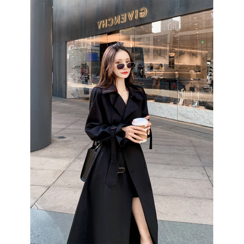 黑色風衣外套女2025新款春秋小個子英倫風中長款韓系顯瘦氣質大衣 黑色風衣外套女2025新款春秋小個子英倫風中長款韓系顯瘦氣質大衣