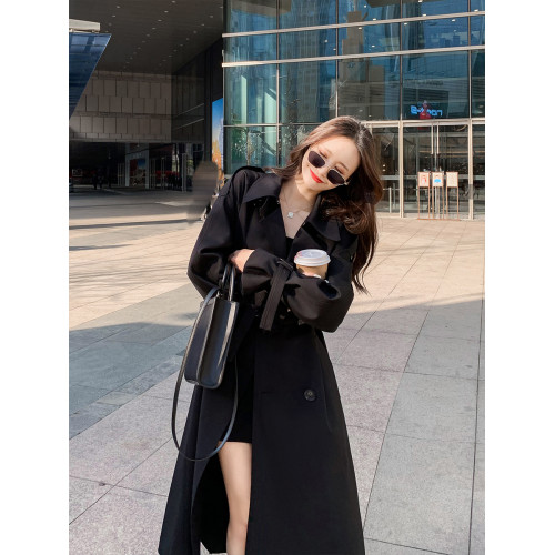 黑色風衣外套女2025新款春秋小個子英倫風中長款韓系顯瘦氣質大衣 黑色風衣外套女2025新款春秋小個子英倫風中長款韓系顯瘦氣質大衣