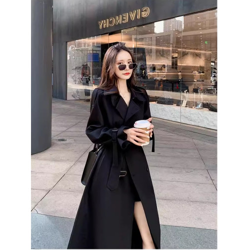 高個子黑色風衣外套女寬松大碼春秋加長款到腳踝韓系顯瘦氣質大衣 高個子黑色風衣外套女寬松大碼春秋加長款到腳踝韓系顯瘦氣質大衣