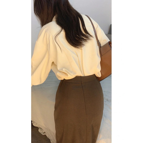 韓系溫柔風淺杏色長袖襯衫女秋季新款法式高級感氣質襯衣打底時尚