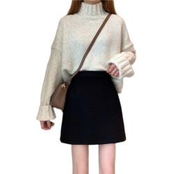 胖MM大碼高腰顯瘦毛呢半身裙女秋冬韓版百搭A字裙小個子黑色短裙