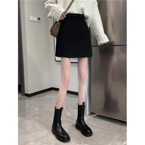 胖MM大碼高腰顯瘦毛呢半身裙女秋冬韓版百搭A字裙小個子黑色短裙