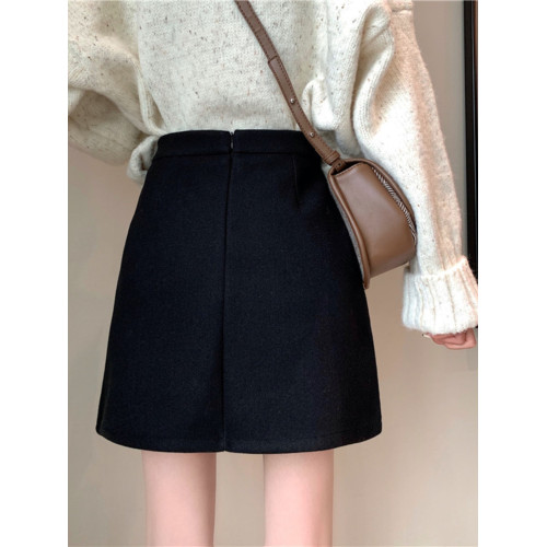 胖MM大碼高腰顯瘦毛呢半身裙女秋冬韓版百搭A字裙小個子黑色短裙