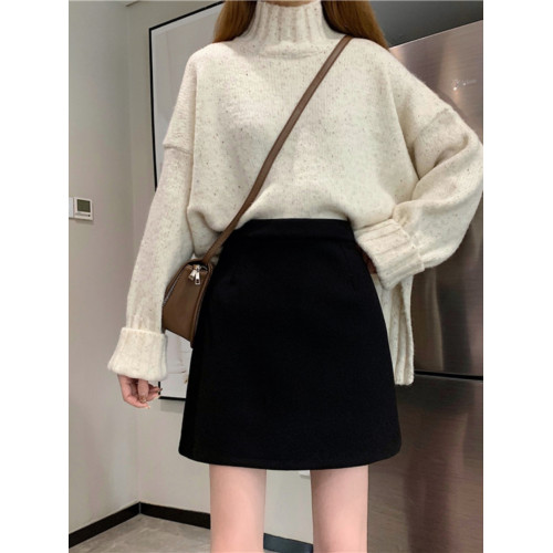 胖MM大碼高腰顯瘦毛呢半身裙女秋冬韓版百搭A字裙小個子黑色短裙