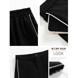 美式運動褲子女春夏秋季2025垂感高腰休閒褲拼接西裝細條紋濶腿褲